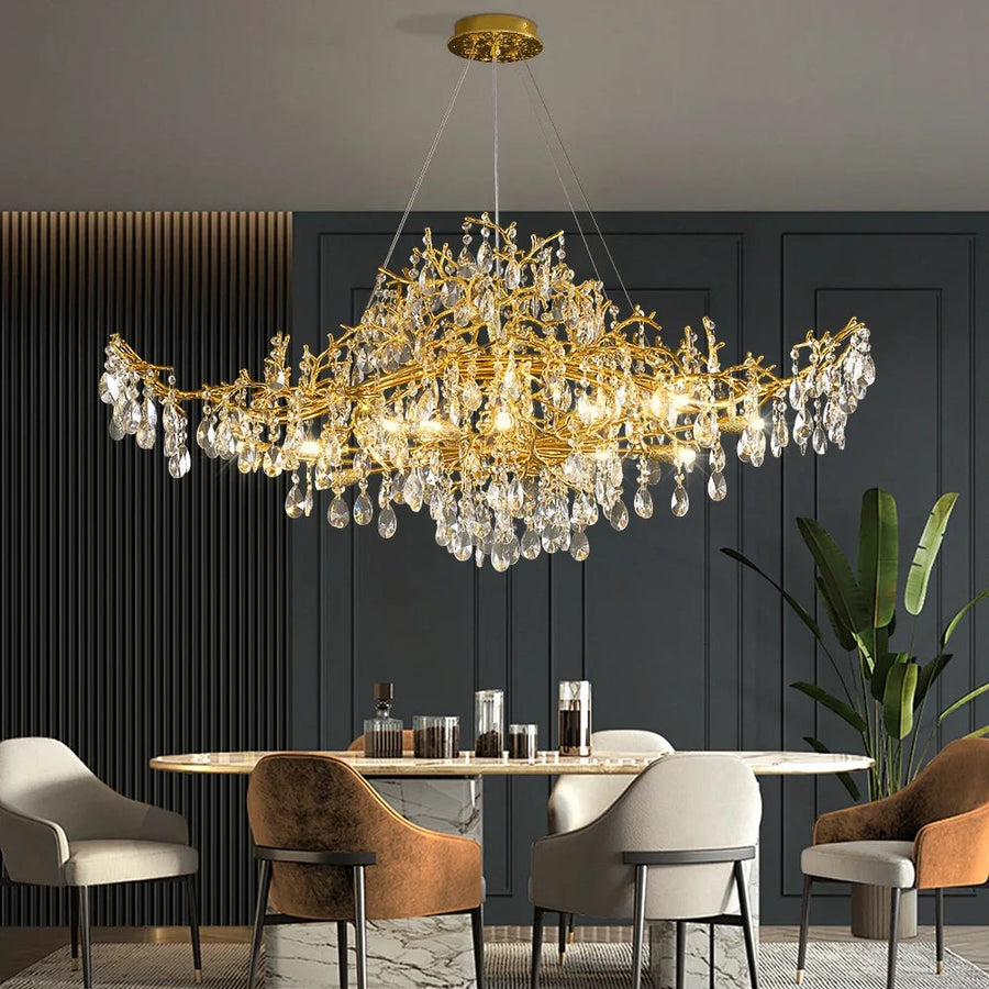 Bessa Modern Large Gold Crystal Branch Chandelier — gold framework with crystal accents