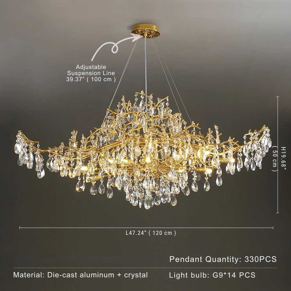 Bessa Modern Large Gold Crystal Branch Chandelier  Seus Lighting