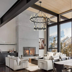 Binna Double Wagon Wheel Chandelier Black Seus Lighting