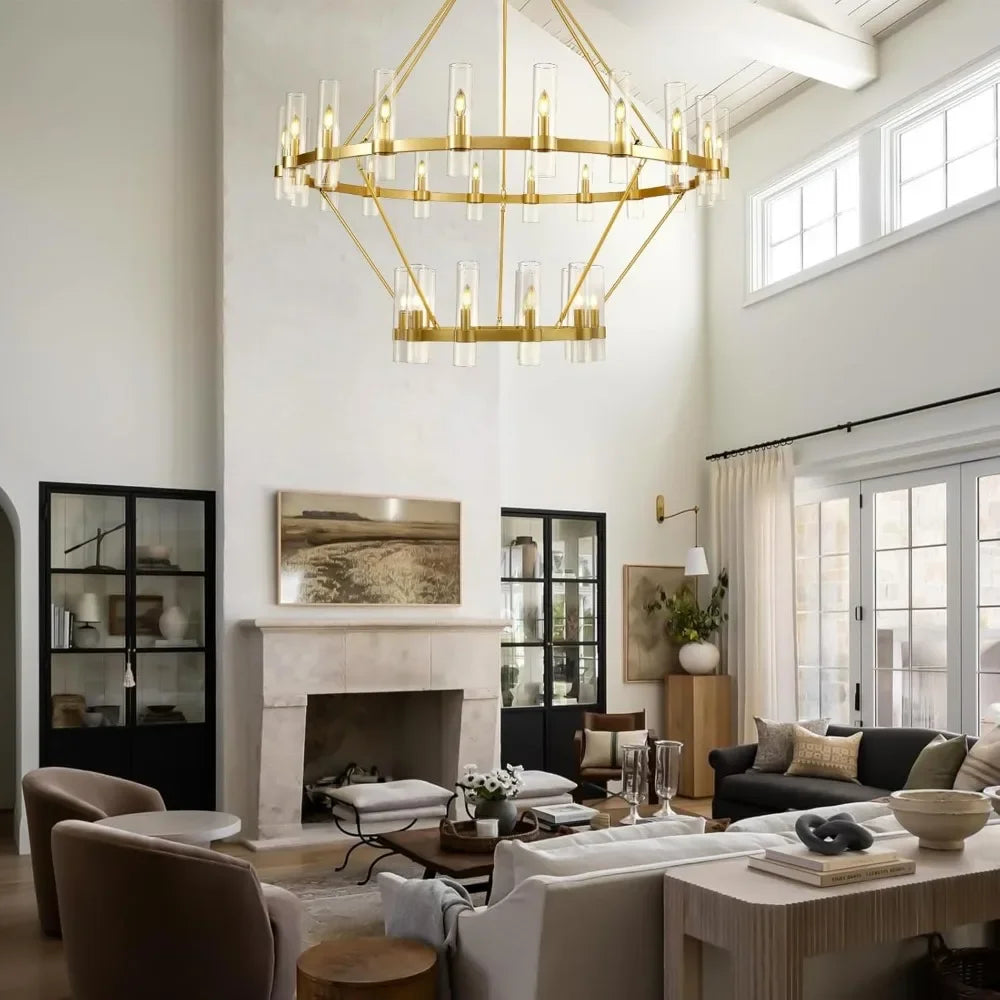 Binna Double Wagon Wheel Chandelier Gold Seus Lighting