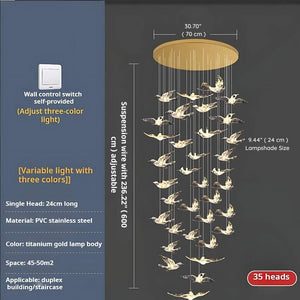 Bird Spiral Long Led Chandelier for Staircase and Foyer  Seus Lighting