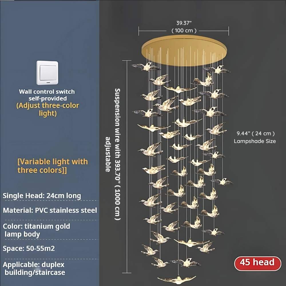 Bird Spiral Long Led Chandelier for Staircase and Foyer  Seus Lighting