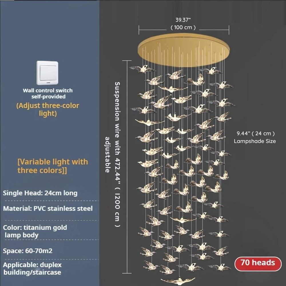 Bird Spiral Long Led Chandelier for Staircase and Foyer  Seus Lighting