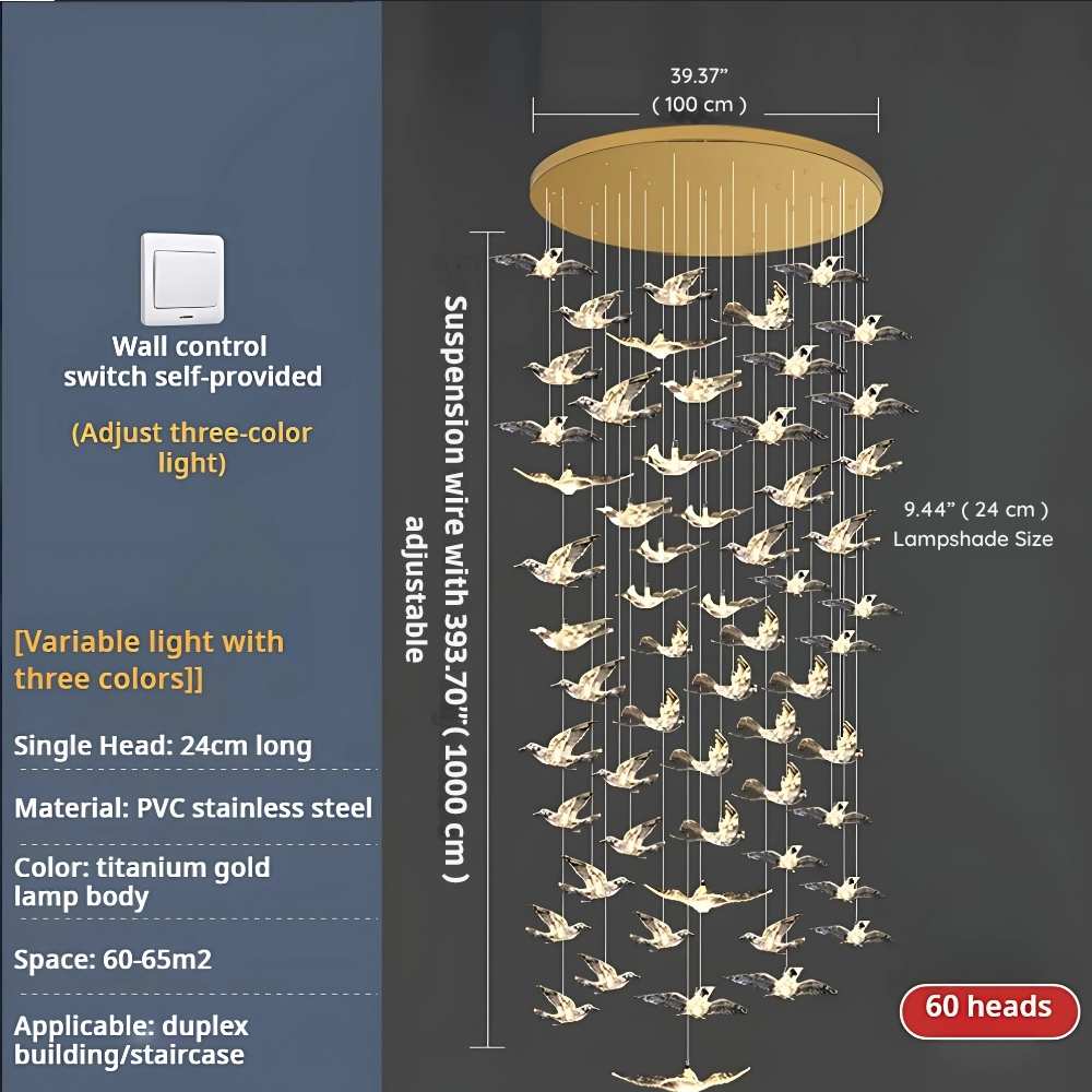 Bird Spiral Long Led Chandelier for Staircase and Foyer  Seus Lighting