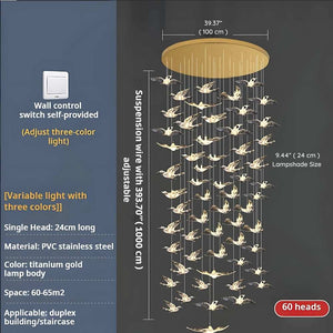 Bird Spiral Long Led Chandelier for Staircase and Foyer  Seus Lighting