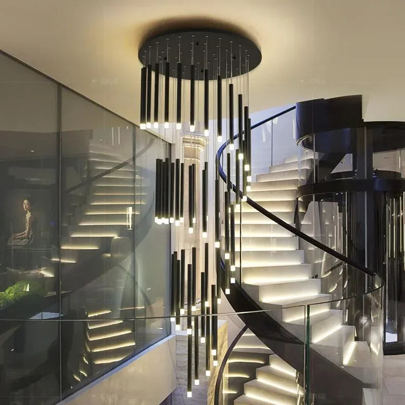 Black Modern Minimalist Stick Chandelier for Staircase  Seus Lighting