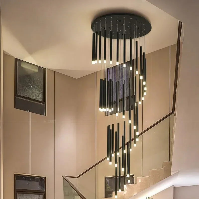 Black Modern Minimalist Stick Chandelier for Staircase  Seus Lighting