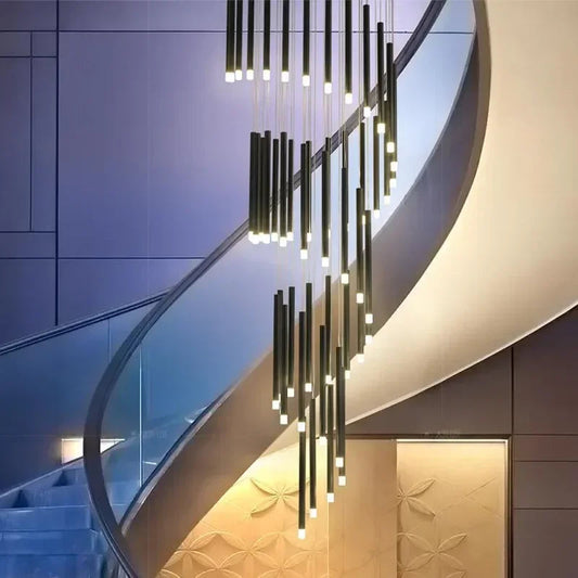 Black Modern Minimalist Stick Chandelier for Staircase  Seus Lighting