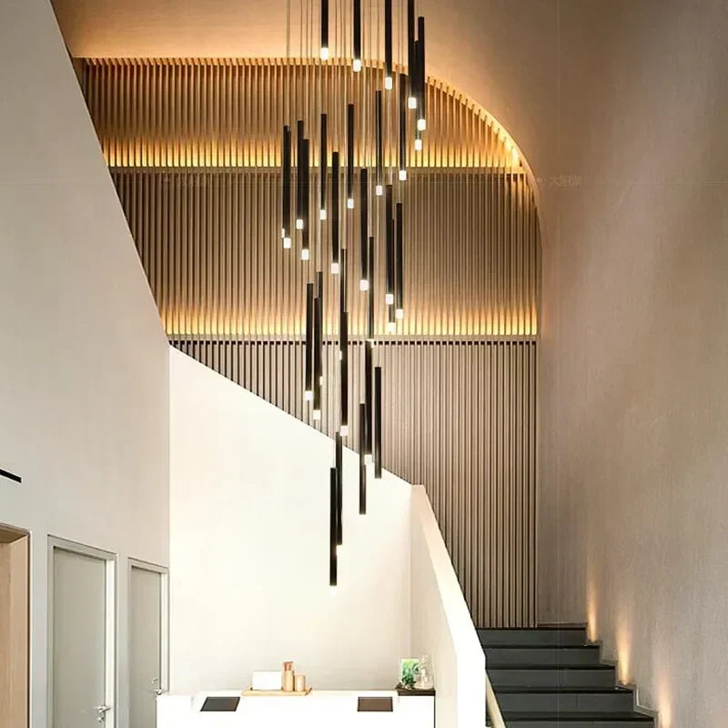 Black Modern Minimalist Stick Chandelier for Staircase  Seus Lighting