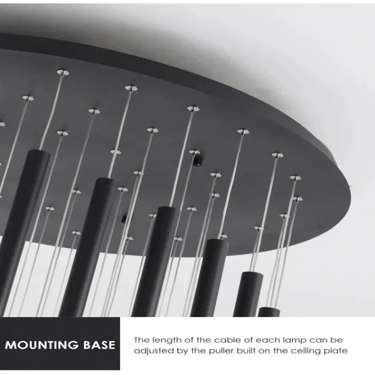 Black Modern Minimalist Stick Chandelier for Staircase  Seus Lighting