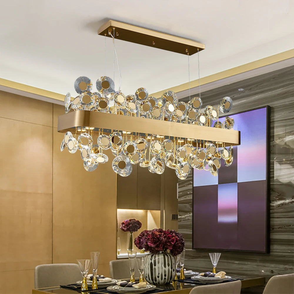 Modern Crystal Chandelier in Gold and Black