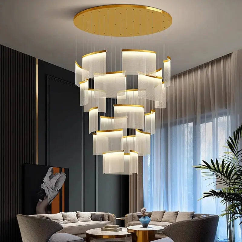 Nordic Ceiling Stair Chandelier Gold/Black  Seus Lighting