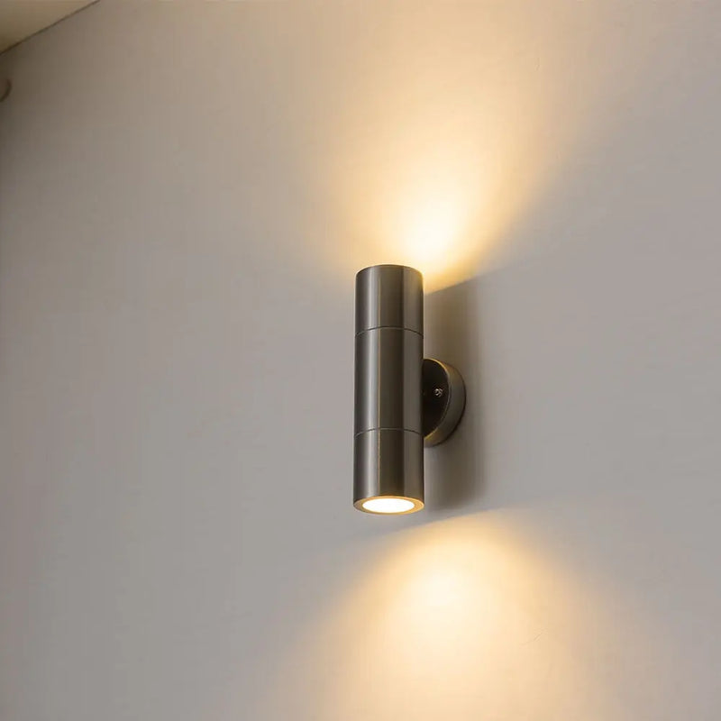 Brushed Nickel Outdoor Wall Lights — bidirectional sconce in brushed nickel finish
