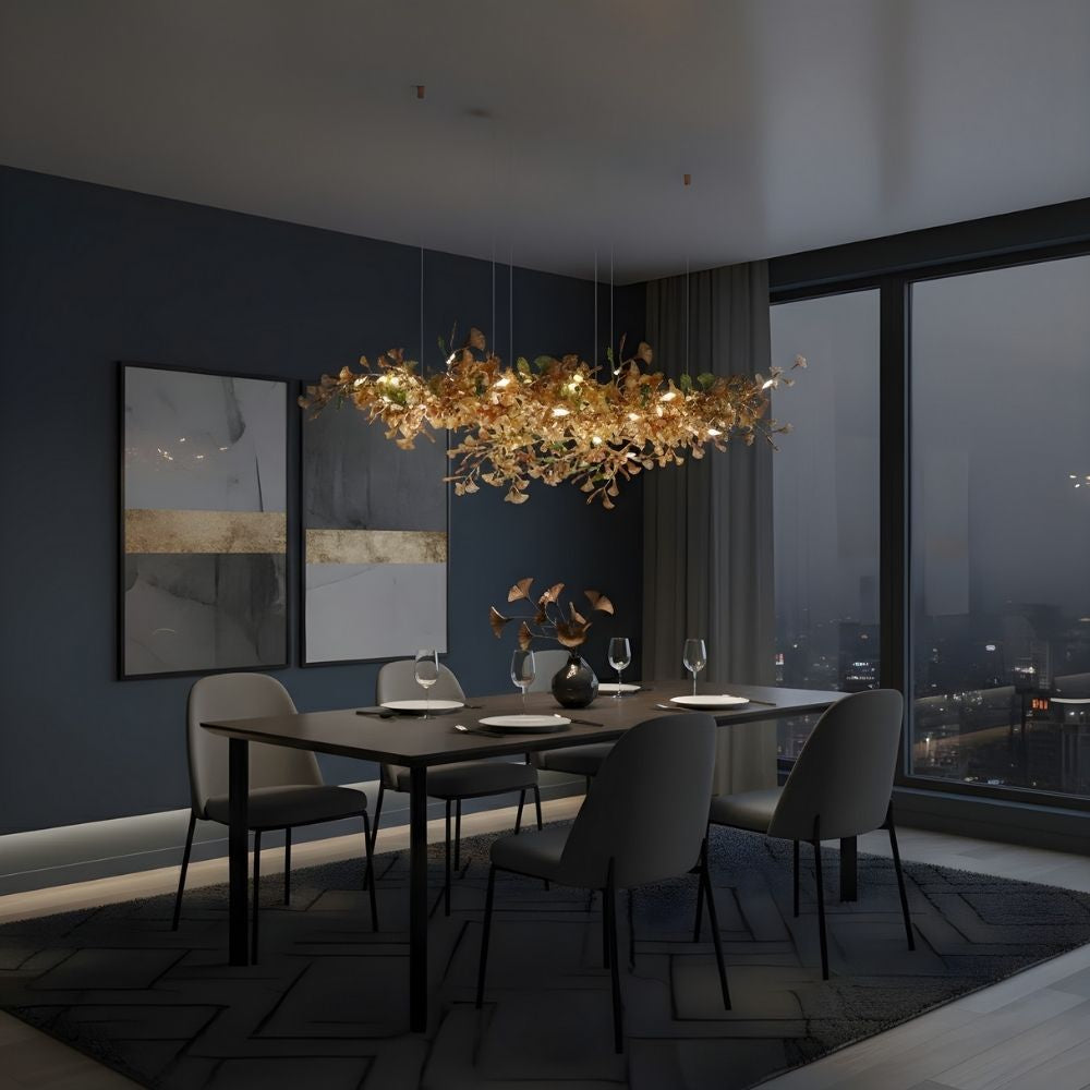 Calla Ginko Leaf Linear Chandelier  Seus Lighting