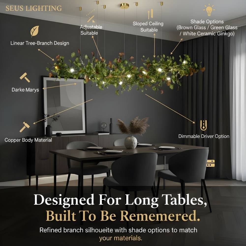 Calla Ginko Leaf Linear Chandelier  Seus Lighting