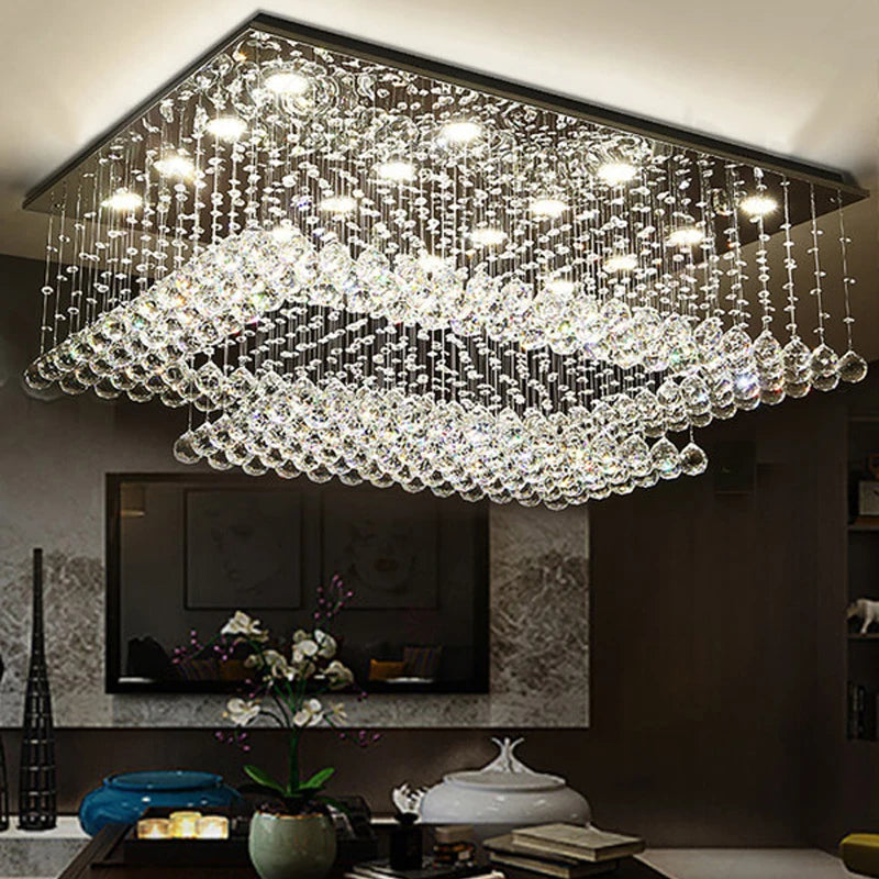 Cely Modern Raindrop Crystal Rectangle Chandelier - 10 Lights / Cold White - Chandeliers