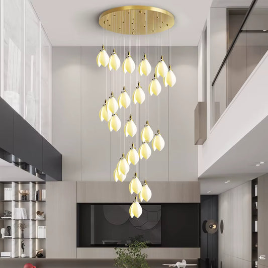 Ceramic Magnolia Staircase Chandelier 6/9/18/36 Lights  Seus Lighting