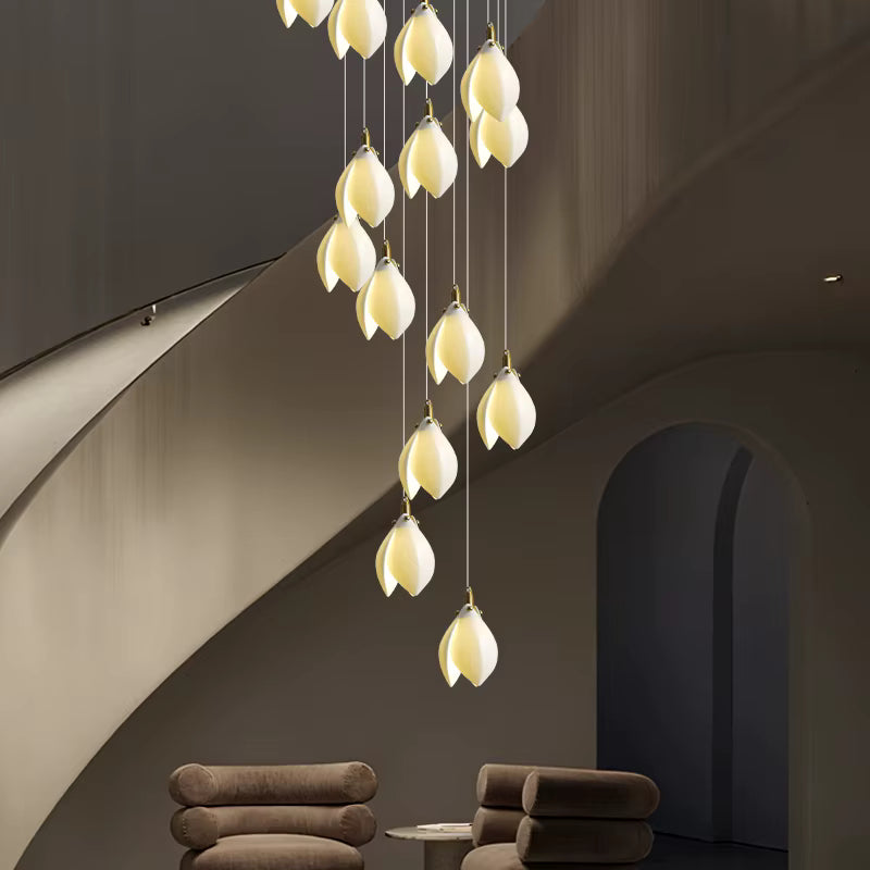Ceramic Magnolia Staircase Chandelier 6/9/18/36 Lights  Seus Lighting
