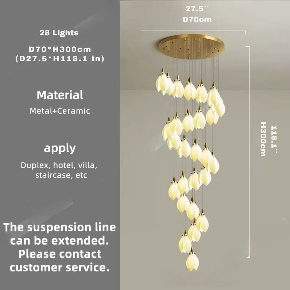 Ceramic Magnolia Staircase Chandelier 6/9/18/36 Lights  Seus Lighting