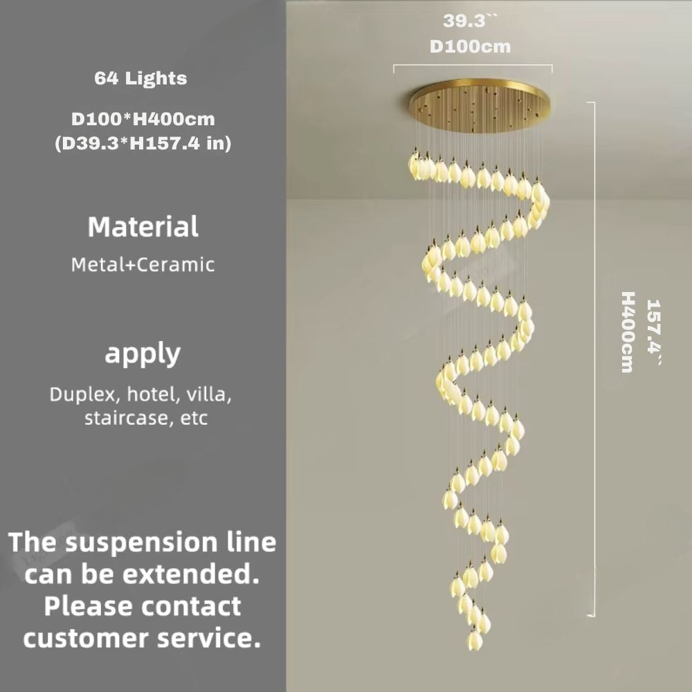 Ceramic Magnolia Staircase Chandelier 6/9/18/36 Lights  Seus Lighting