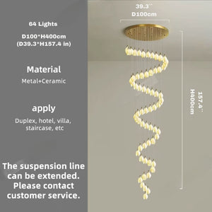 Ceramic Magnolia Staircase Chandelier 6/9/18/36 Lights  Seus Lighting