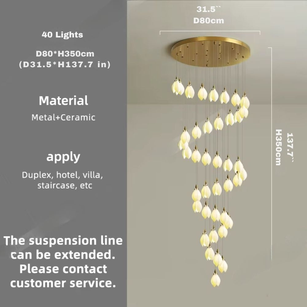 Ceramic Magnolia Staircase Chandelier 6/9/18/36 Lights  Seus Lighting
