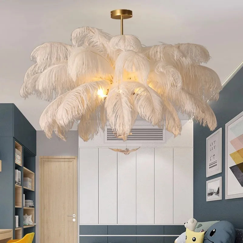 Divas Modern White Ostrich Feather Chandelier  Seus Lighting