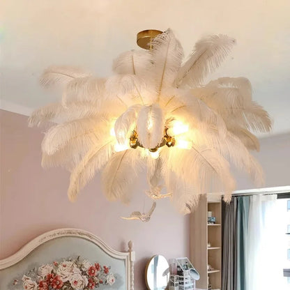 Divas Modern White Ostrich Feather Chandelier  Seus Lighting