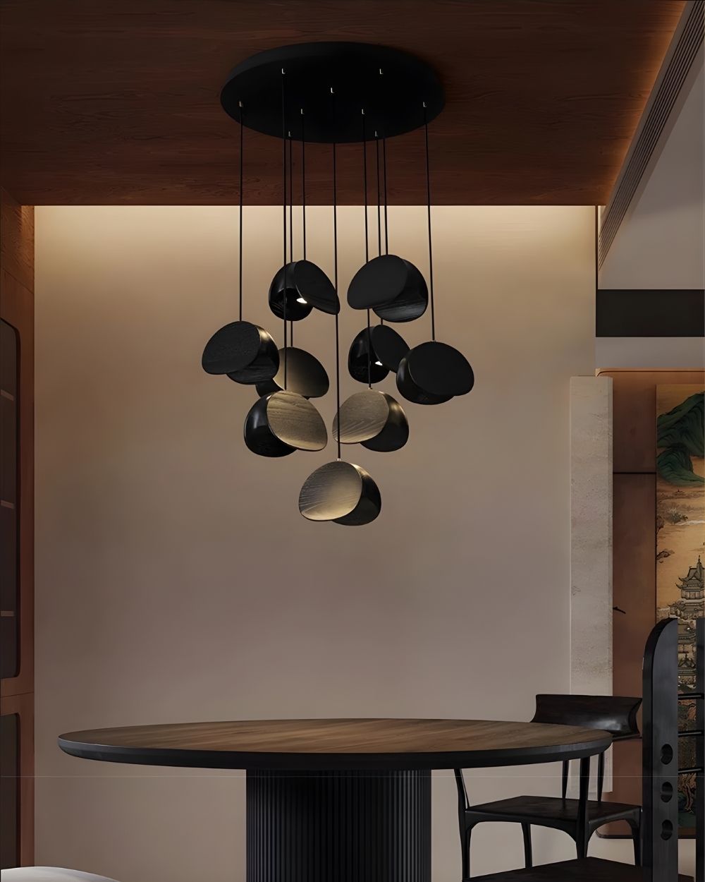 Elor Contemporary Wood Multi Light Pendant in kitchen