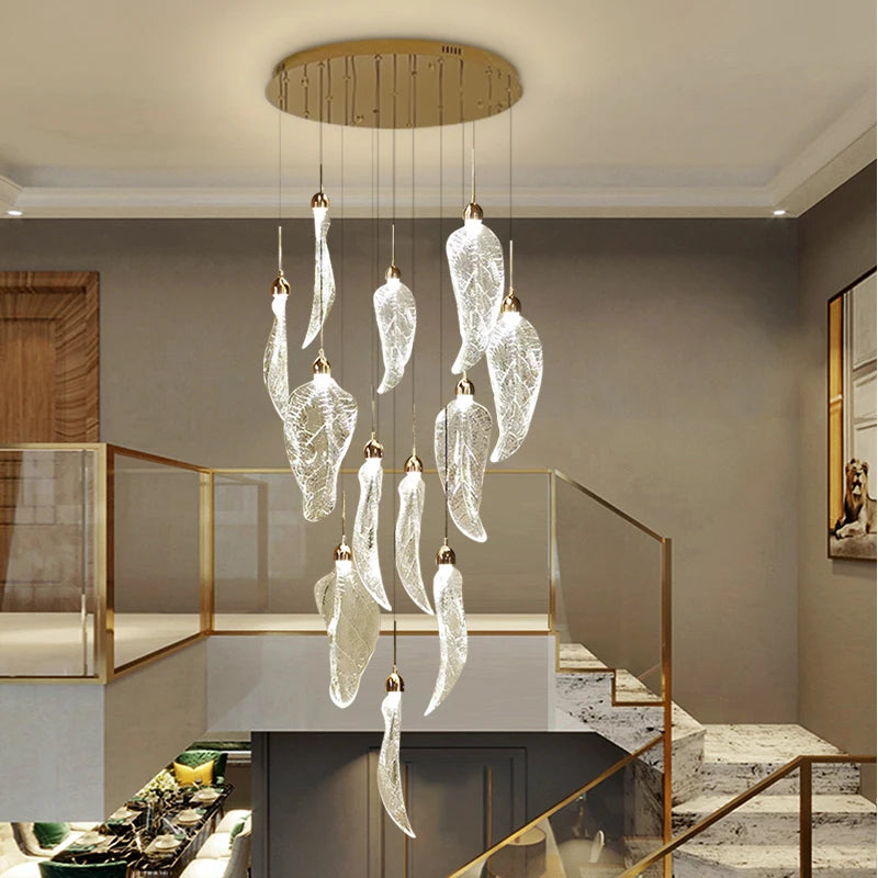 Elyorn Leaves Design High Ceiling Foyer Chandelier  Seus Lighting