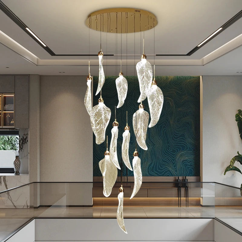 Elyorn Leaves Design High Ceiling Foyer Chandelier  Seus Lighting