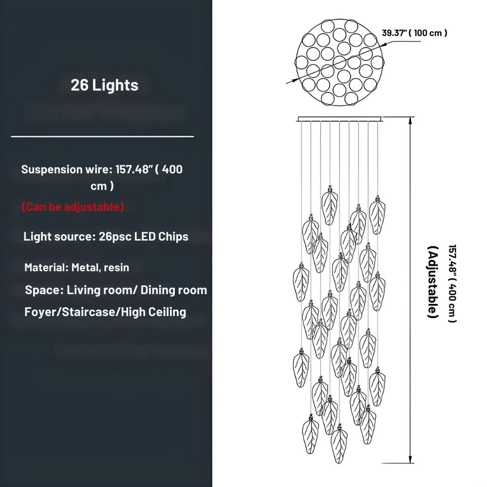 Elyorn Leaves Design High Ceiling Foyer Chandelier  Seus Lighting