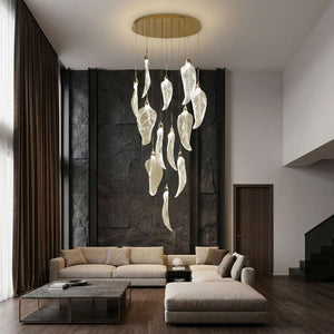 Elyorn Leaves Design High Ceiling Foyer Chandelier  Seus Lighting
