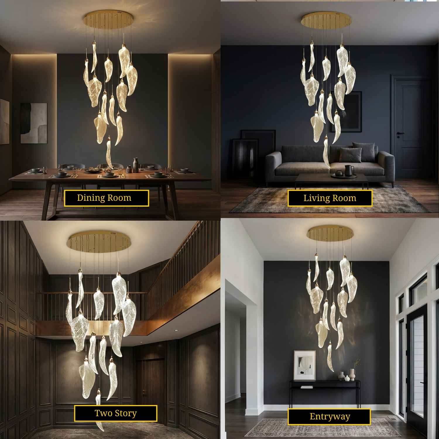Elyorn Leaves Design High Ceiling Foyer Chandelier  Seus Lighting