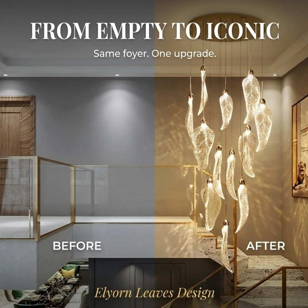 Elyorn Leaves Design High Ceiling Foyer Chandelier  Seus Lighting