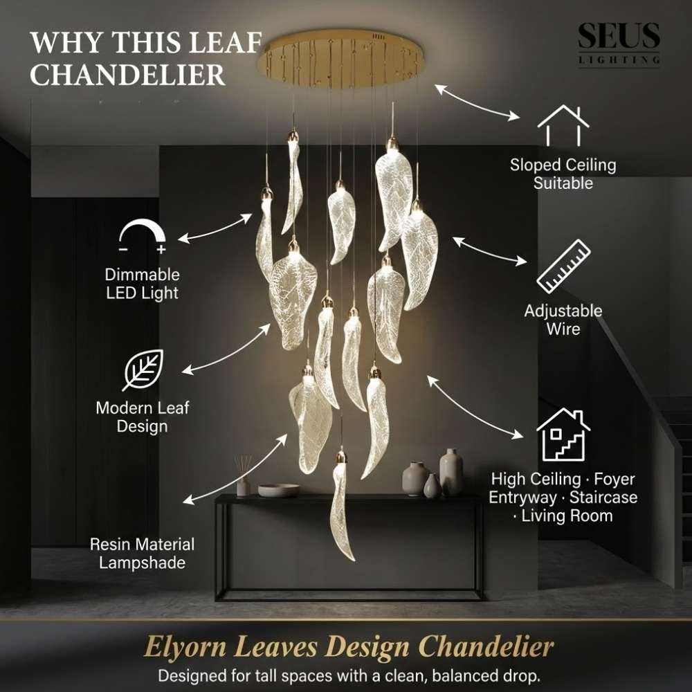 Elyorn Leaves Design High Ceiling Foyer Chandelier  Seus Lighting