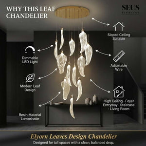 Elyorn Leaves Design High Ceiling Foyer Chandelier  Seus Lighting