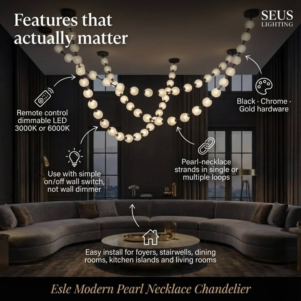 Esle Modern Pearl Necklace Chandelier  Seus Lighting