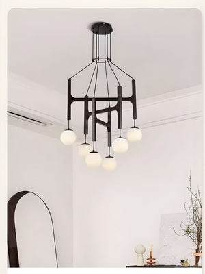 Fia Minimalist Wooden Pendant Chandelier Light Black / Cool White 6000K Seus Lighting