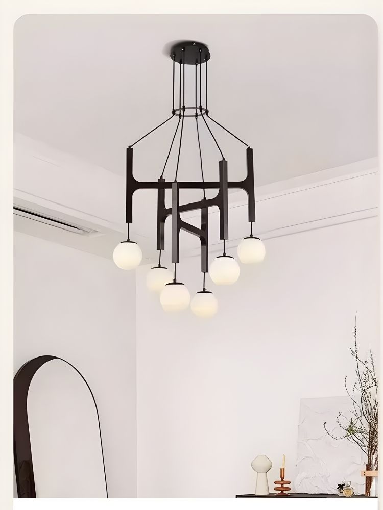 Fia Minimalist Wooden Pendant Chandelier Light Black / Cool White 6000K Seus Lighting