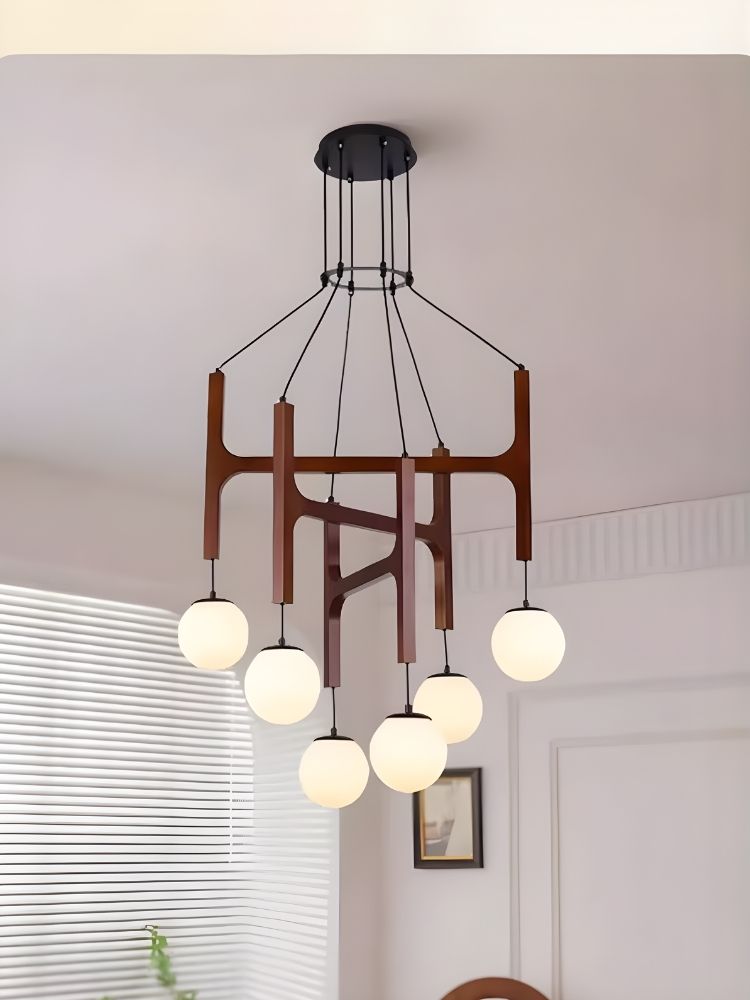 Fia Minimalist Wooden Pendant Chandelier Light Brown / Cool White 6000K Seus Lighting