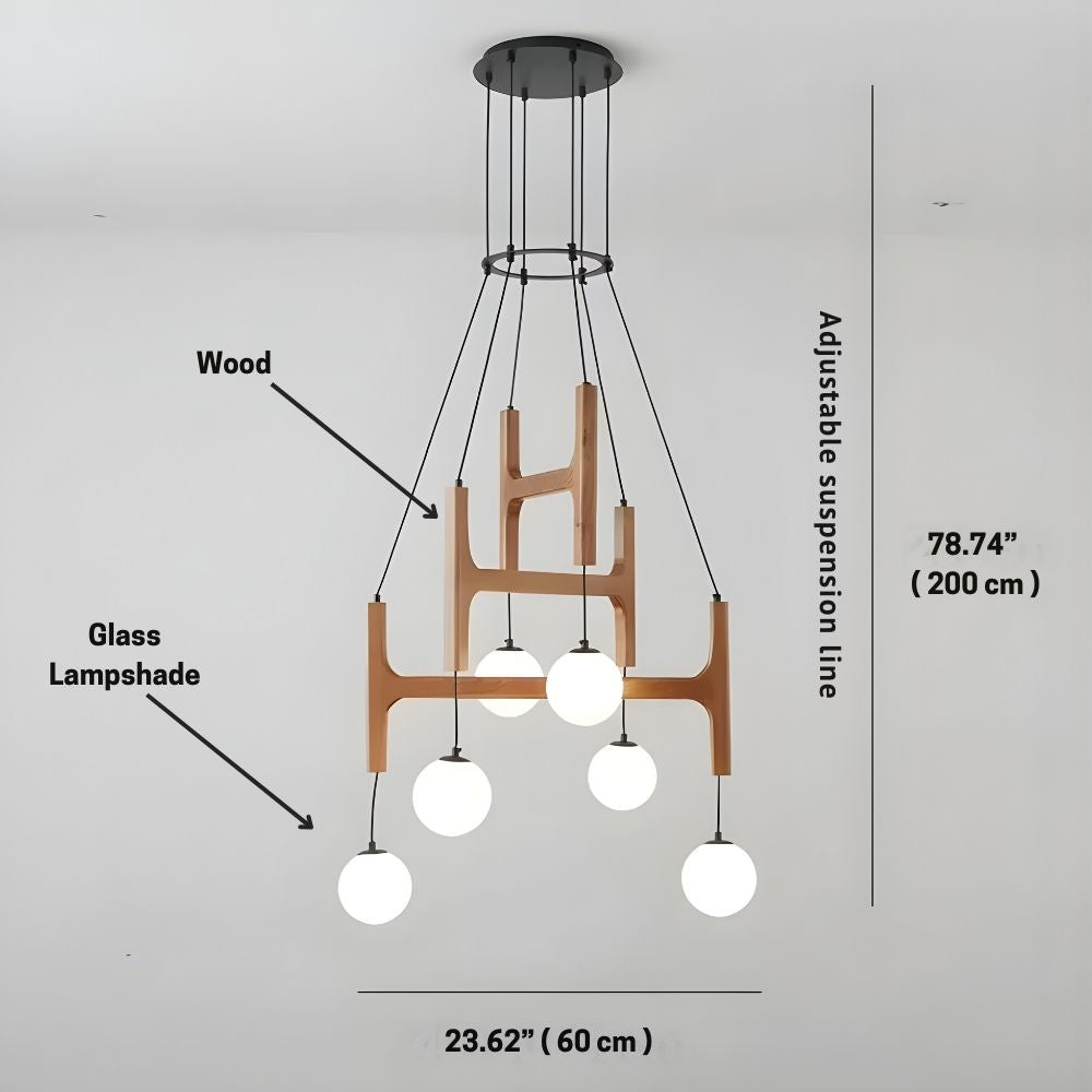 Fia Minimalist Wooden Pendant Chandelier Light  Seus Lighting