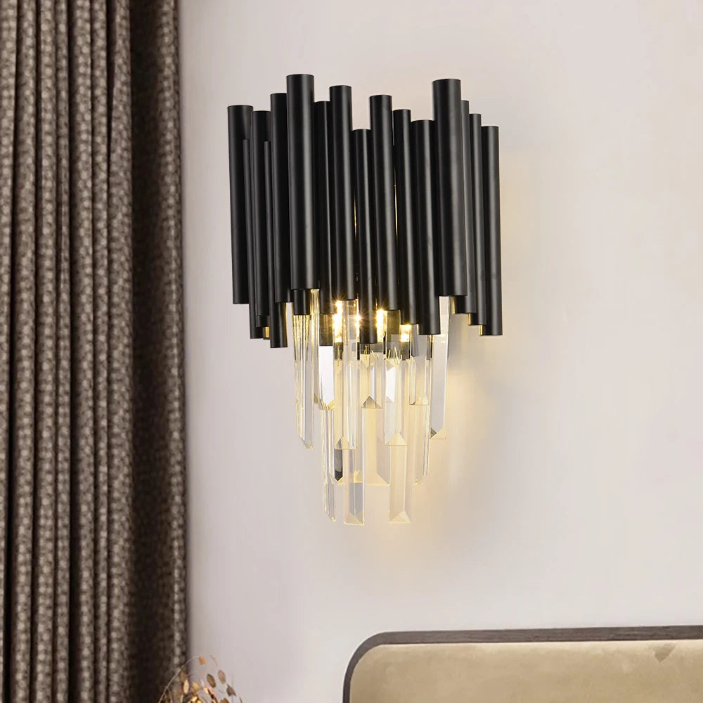 Fin Black Modern Crystal Wall Light  Seus Lighting