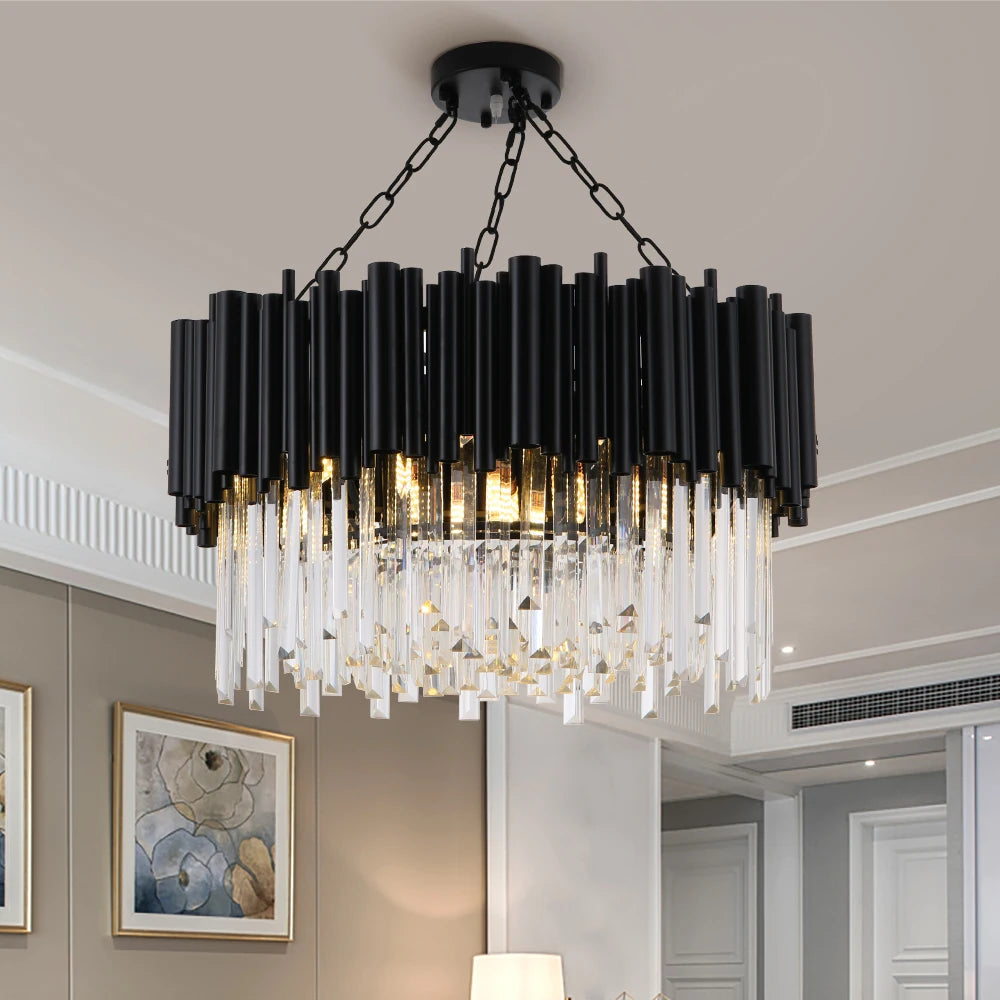 Finn Modern Black Crystal Chandelier for Living Room  Seus Lighting