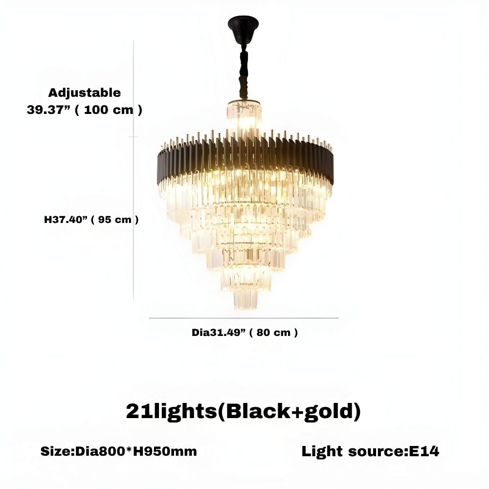 Fyu Modern Large Black and Gold Glass Chandelier  Seus Lighting