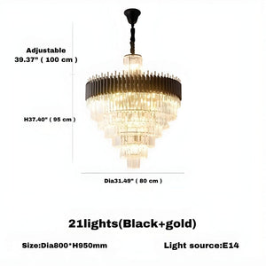 Fyu Modern Large Black and Gold Glass Chandelier  Seus Lighting