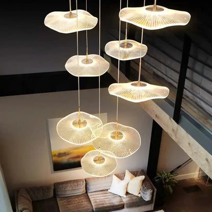 Gold Acrylic Flower Led Chandelier For Stairwell, Staircase  Seus Lighting