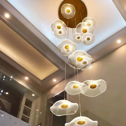 Gold Acrylic Flower Led Chandelier For Stairwell, Staircase  Seus Lighting