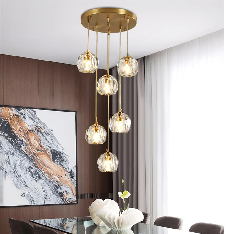 Gold Crystal Ball Chandelier for High Ceiling & Staircase  Seus Lighting
