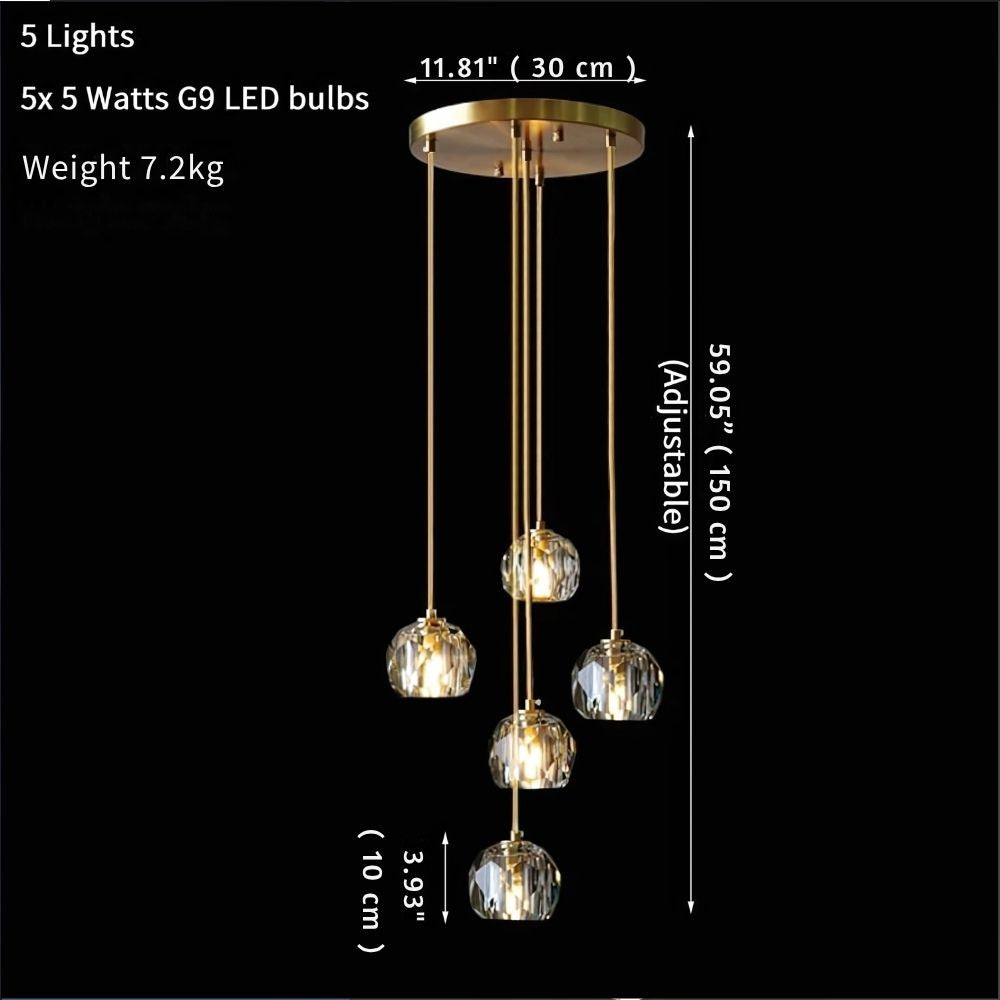 Gold Crystal Ball Chandelier for High Ceiling & Staircase  Seus Lighting